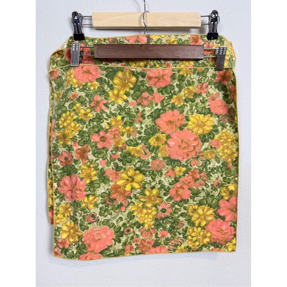 2 Vintage 70s Cloth Napkins Coral, Yellow & Green Floral